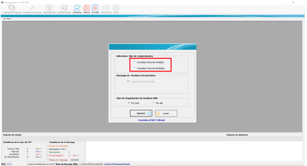 Selecciona el tipo de comprobante a descargar