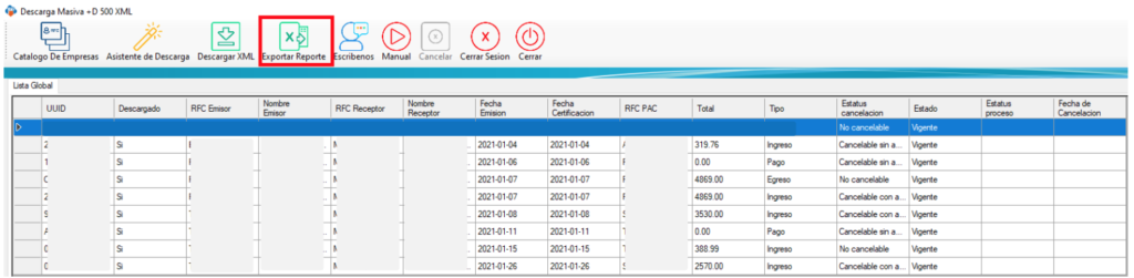 Herramienta Exportar Reporte te ayudará a exportar a Excel