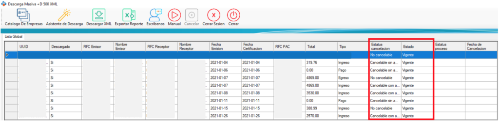 Podrás encontrar datos sobre esquema de cancelación