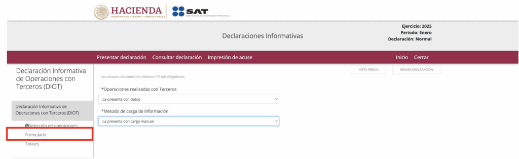 da clic en formulario pñara abrir la siguiente sección, se encuentra en la parte izquierda de la pantalla