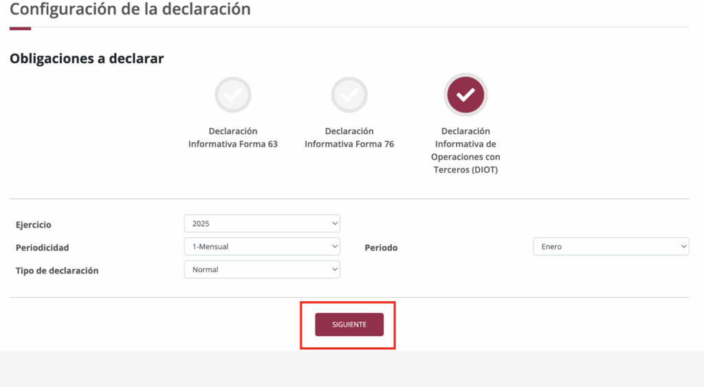selecciona periodos para presentar, da clic en avanzar en la parte inferior de la pantalla