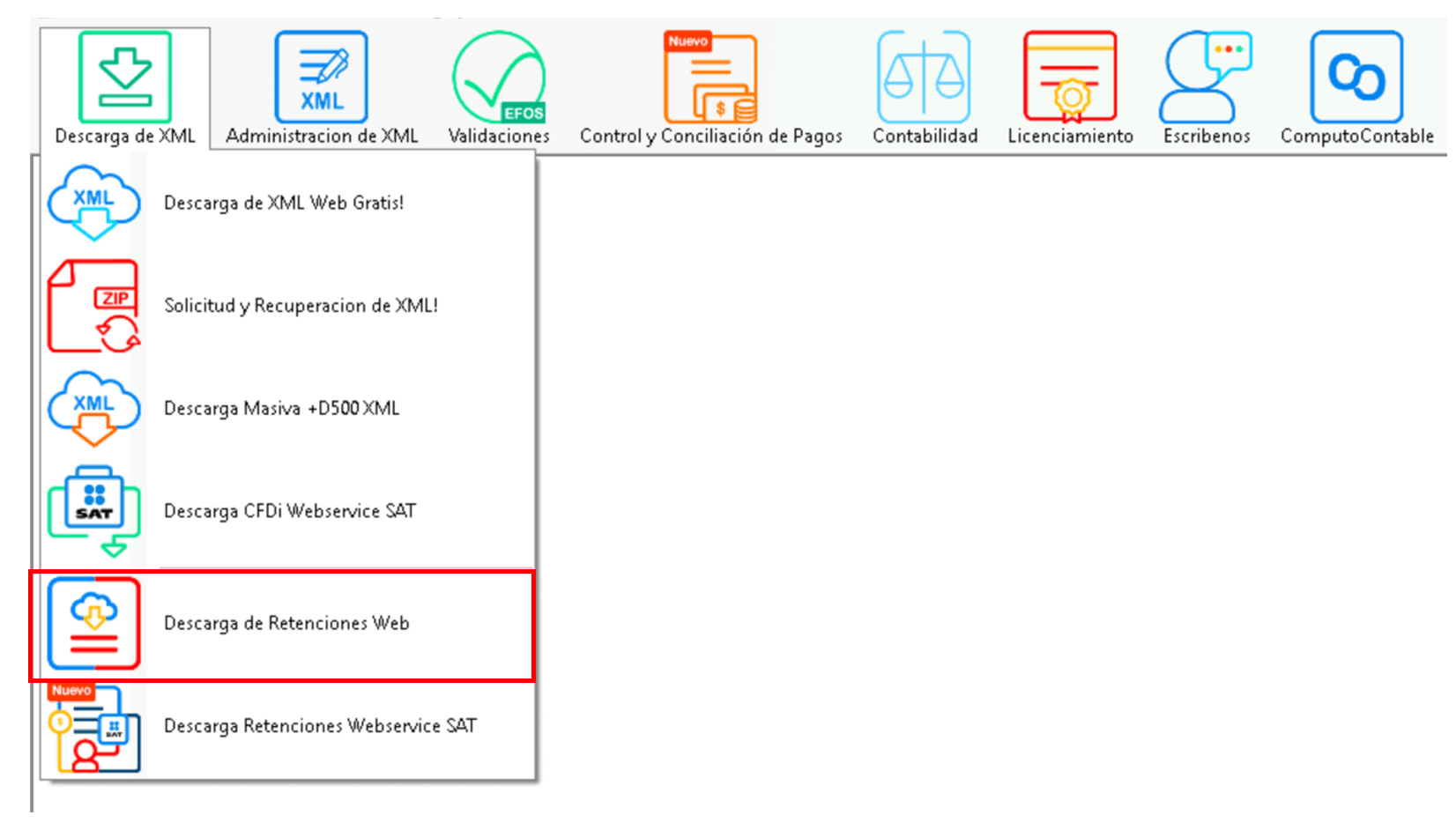 Menu descarga de XML