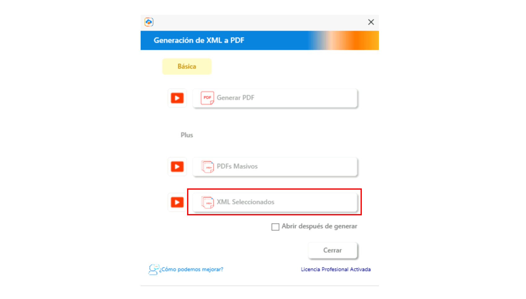 xml seleccionados