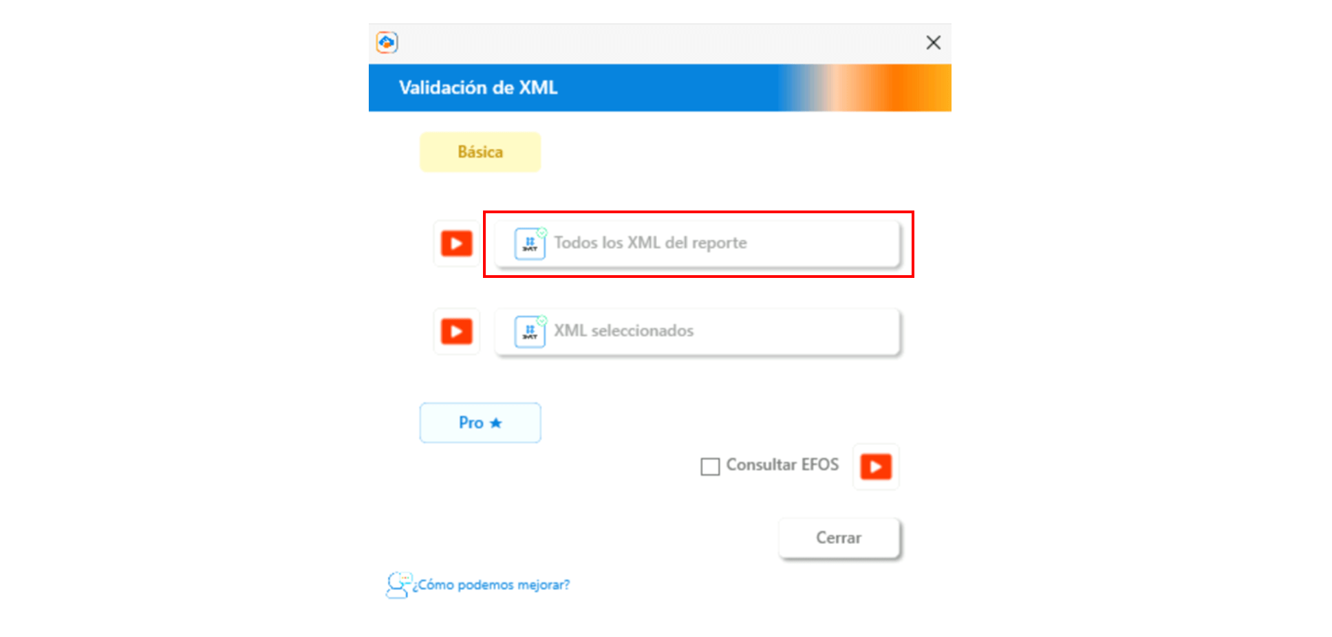 Botón Valida todos los XML